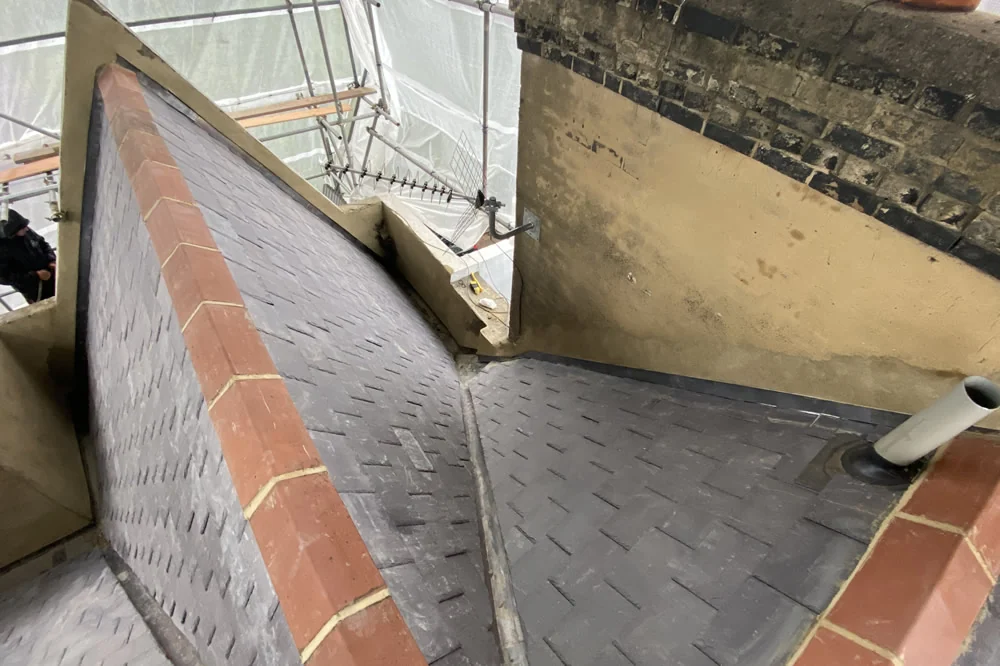 Completed natural Welsh slate roof at Grade II* listed Lonsdale Square