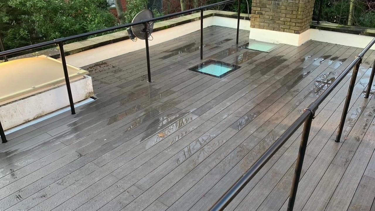 Completed Paddington roof terrace with deck surface, walk-on rooflights and perimeter guarding