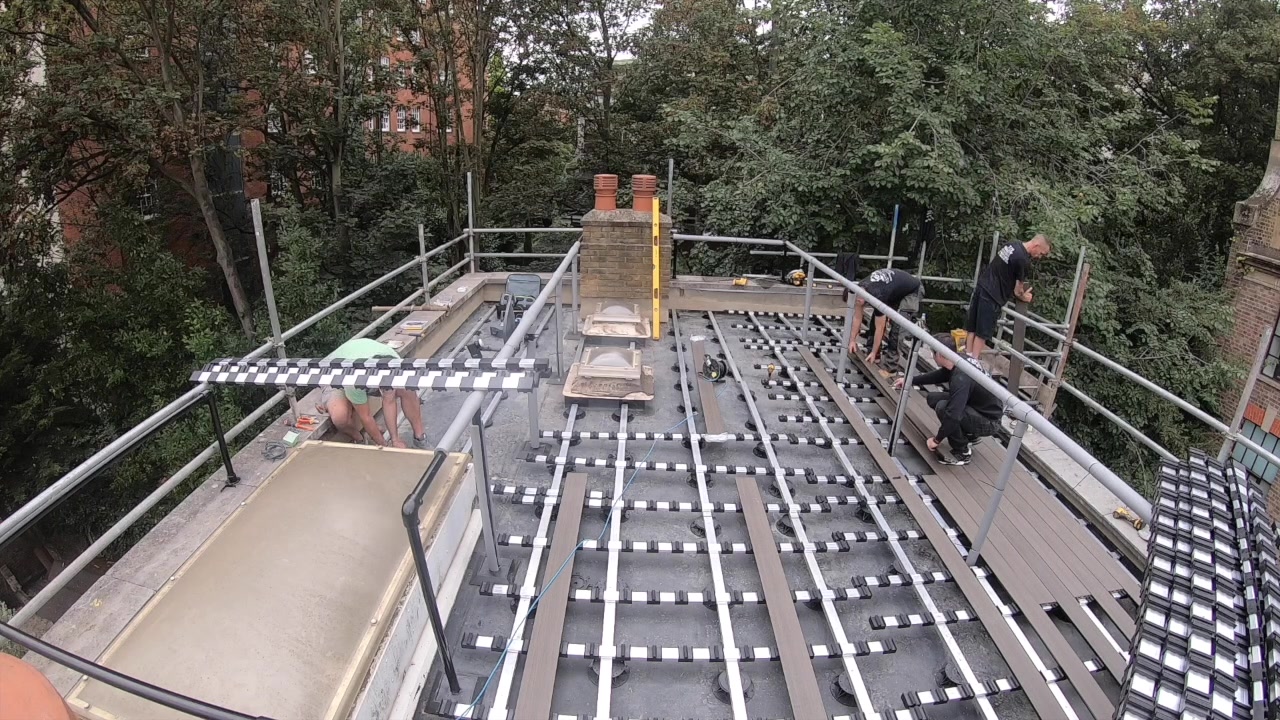 Paddington roof terrace support system and decking during installation