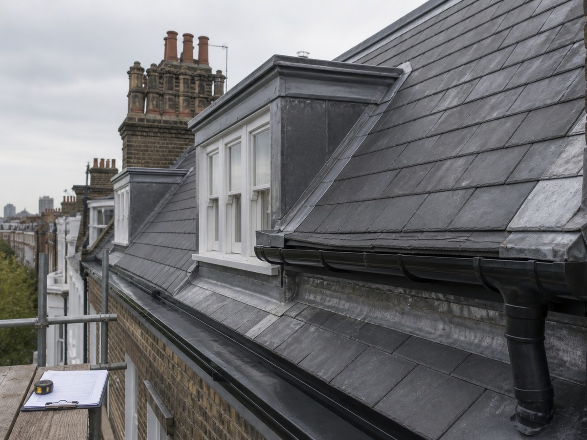 Close view of carefully detailed residential roof junctions