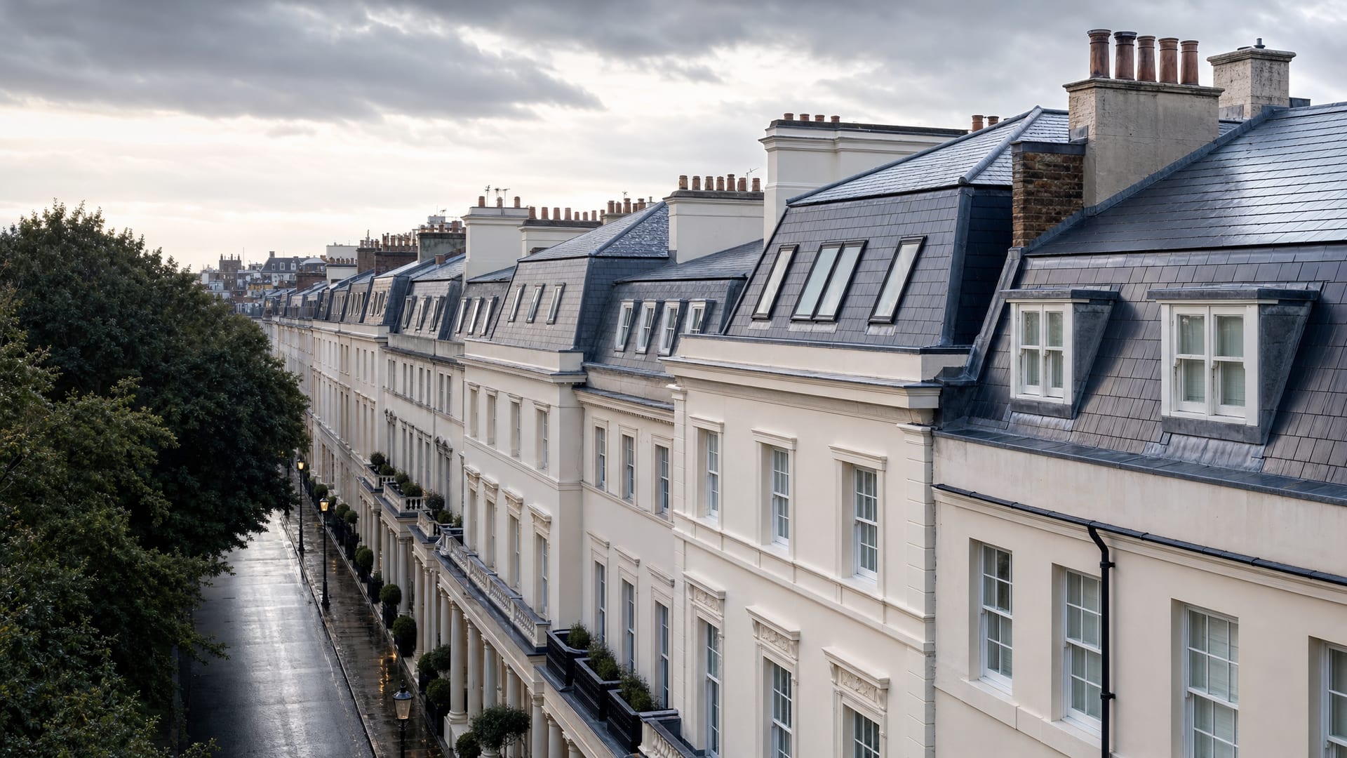 Pitched roof and leadwork details on a substantial London home