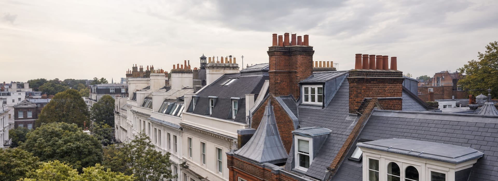 Residential rooflines on a substantial private property