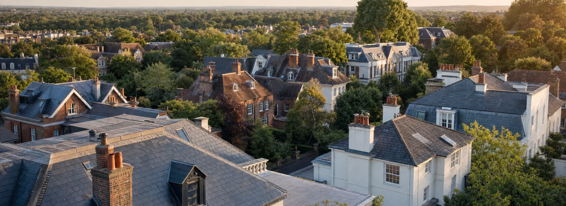 Pitched roofs across a leafy residential neighbourhood