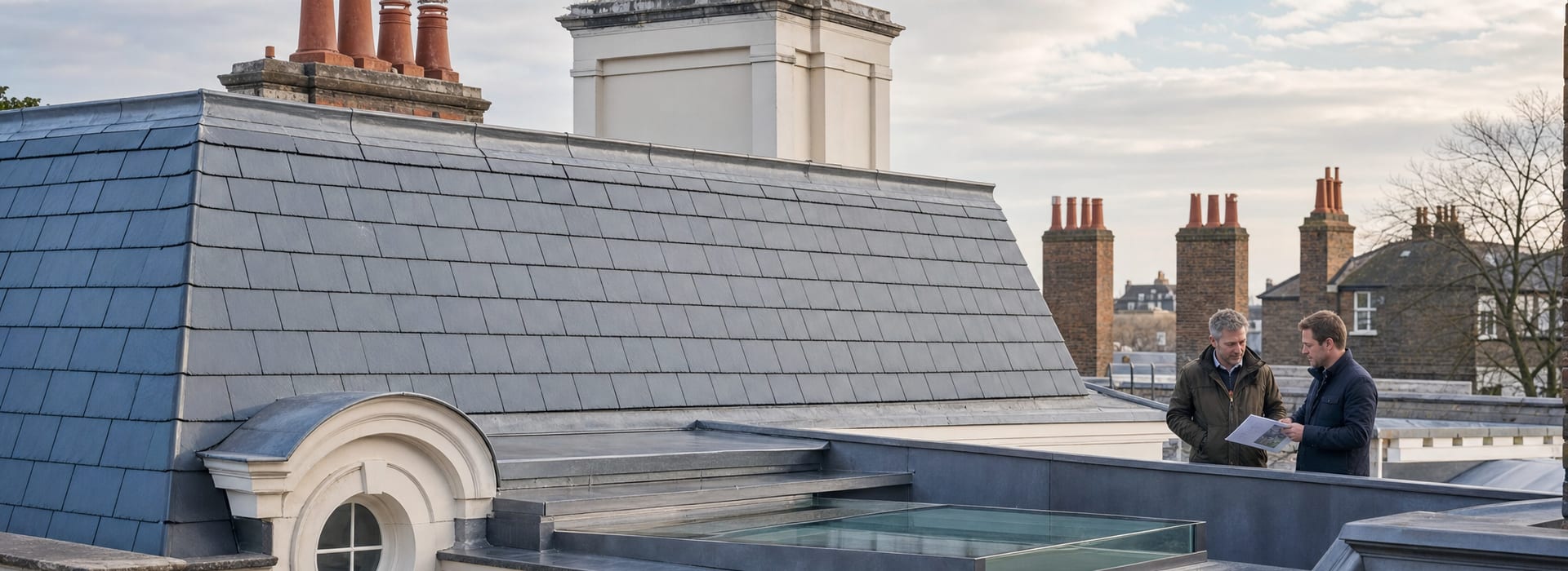 Residential roof details reviewed alongside architectural drawings