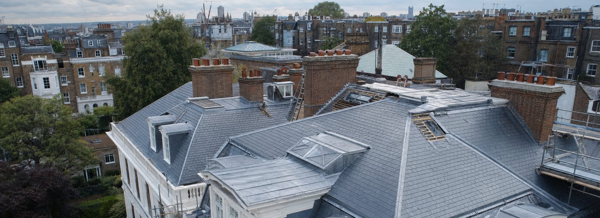 Residential roofing work across a substantial private property