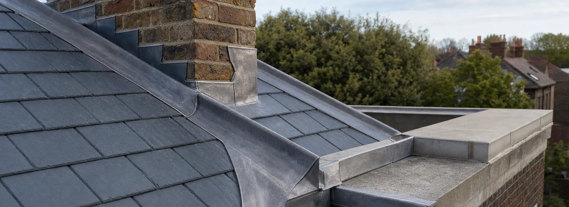 Leadwork at a residential roof junction