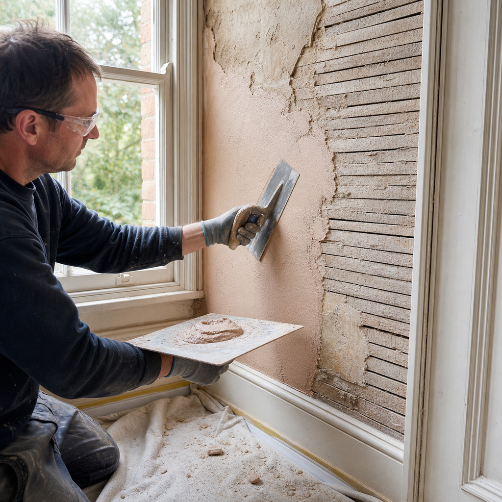Careful traditional plaster repair and making good in a period home.