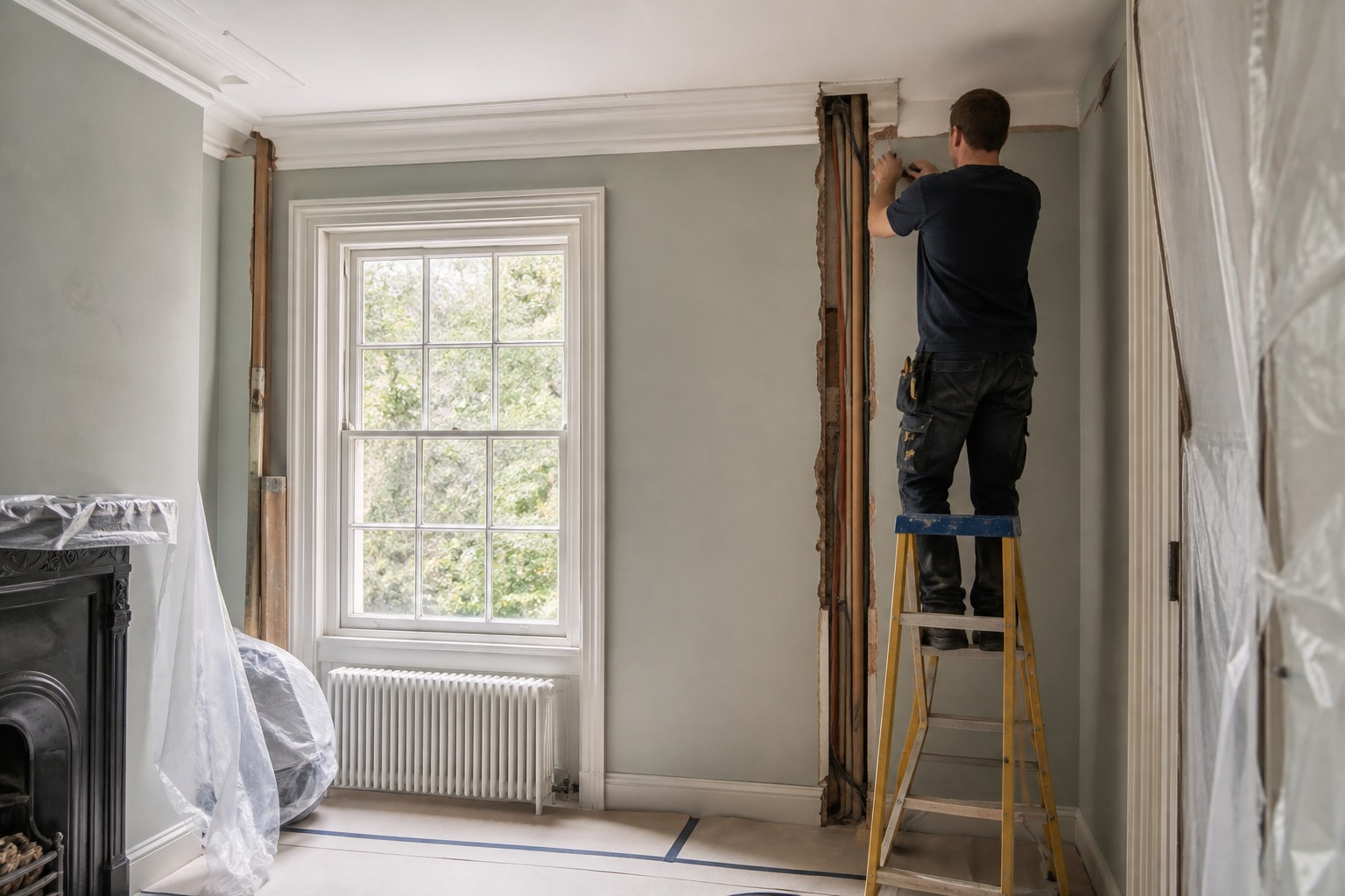 Electrical service routes coordinated with existing period fabric