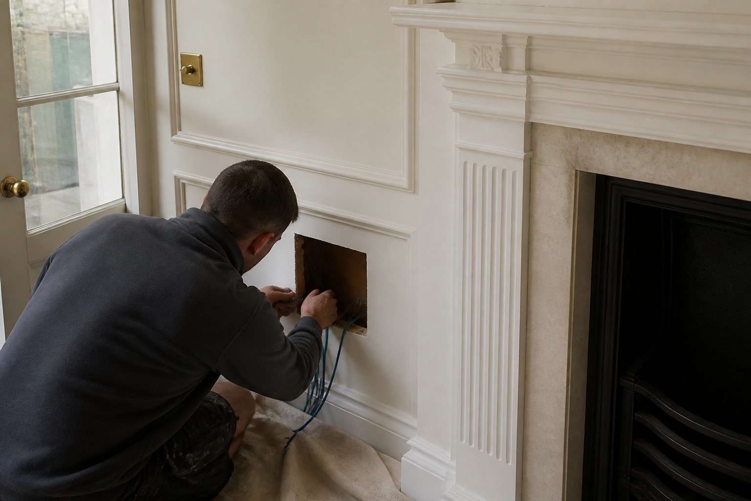 Carefully opened wall access for electrical work before making good