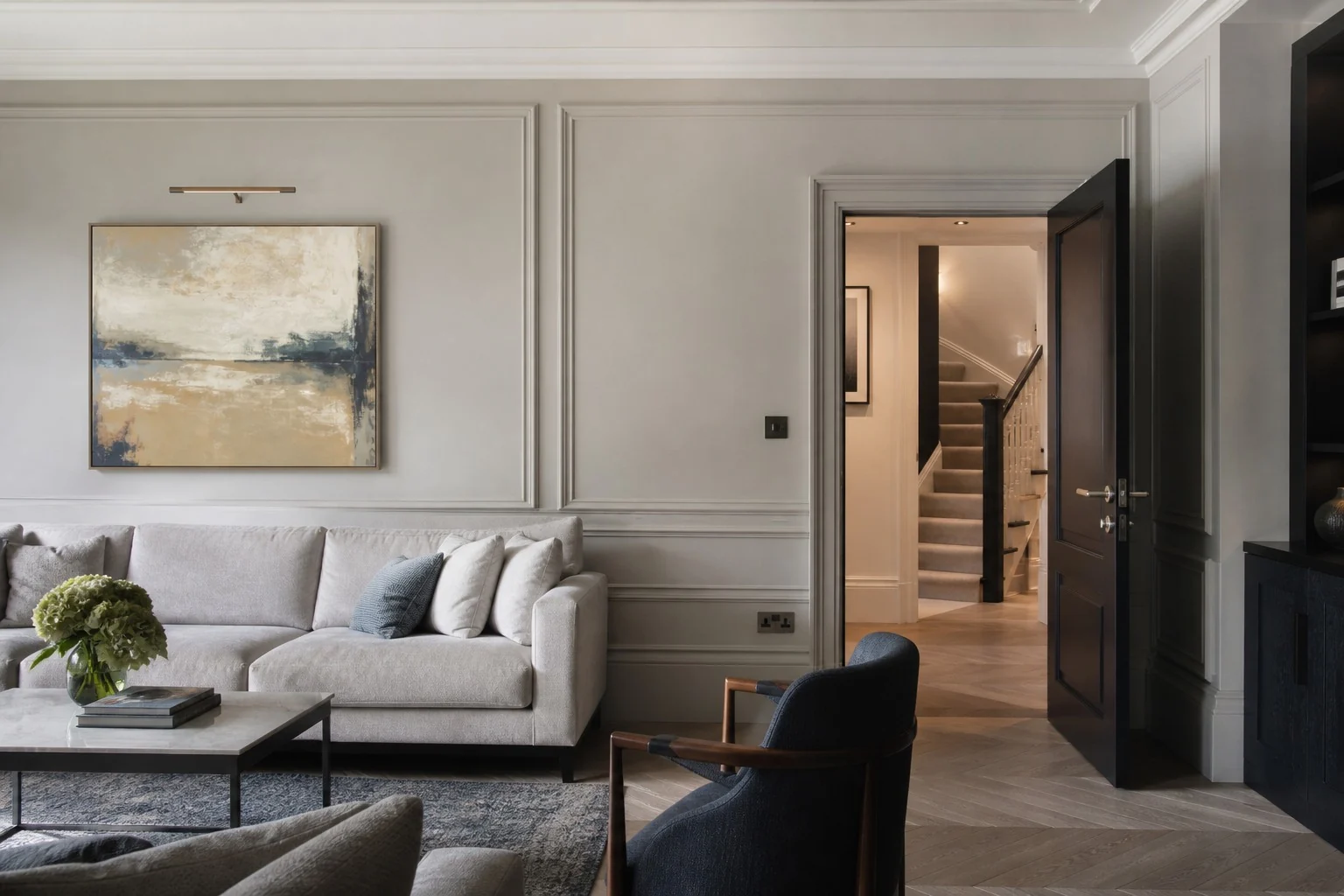 Lighting, switches and sockets aligned with joinery and wall finishes