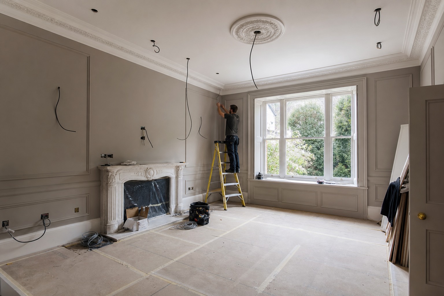 Residential electrical work coordinated within a private-home refurbishment