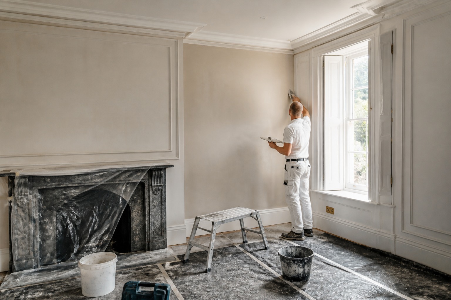 Plastering and decorating in a carefully protected private home
