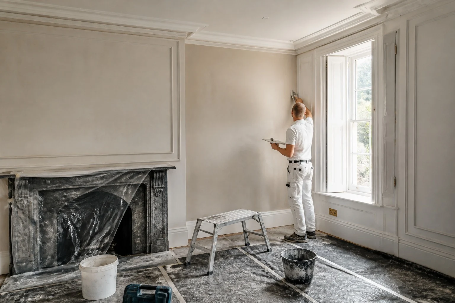 Plastering and decorating in a carefully protected private home