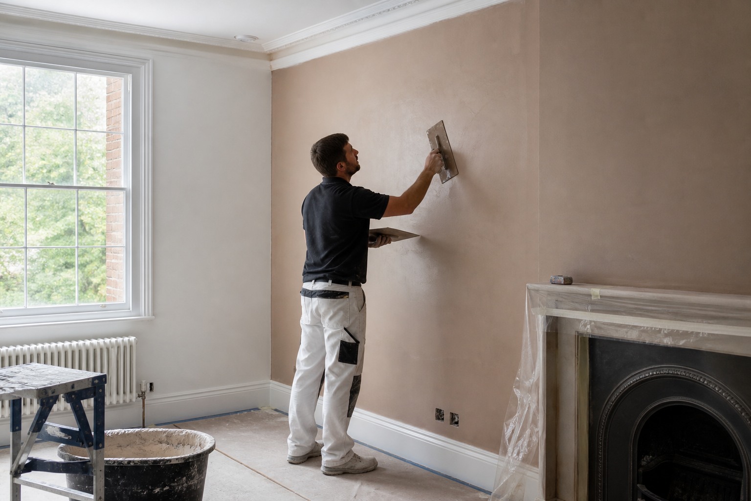 Plaster preparation and skim work on a residential interior