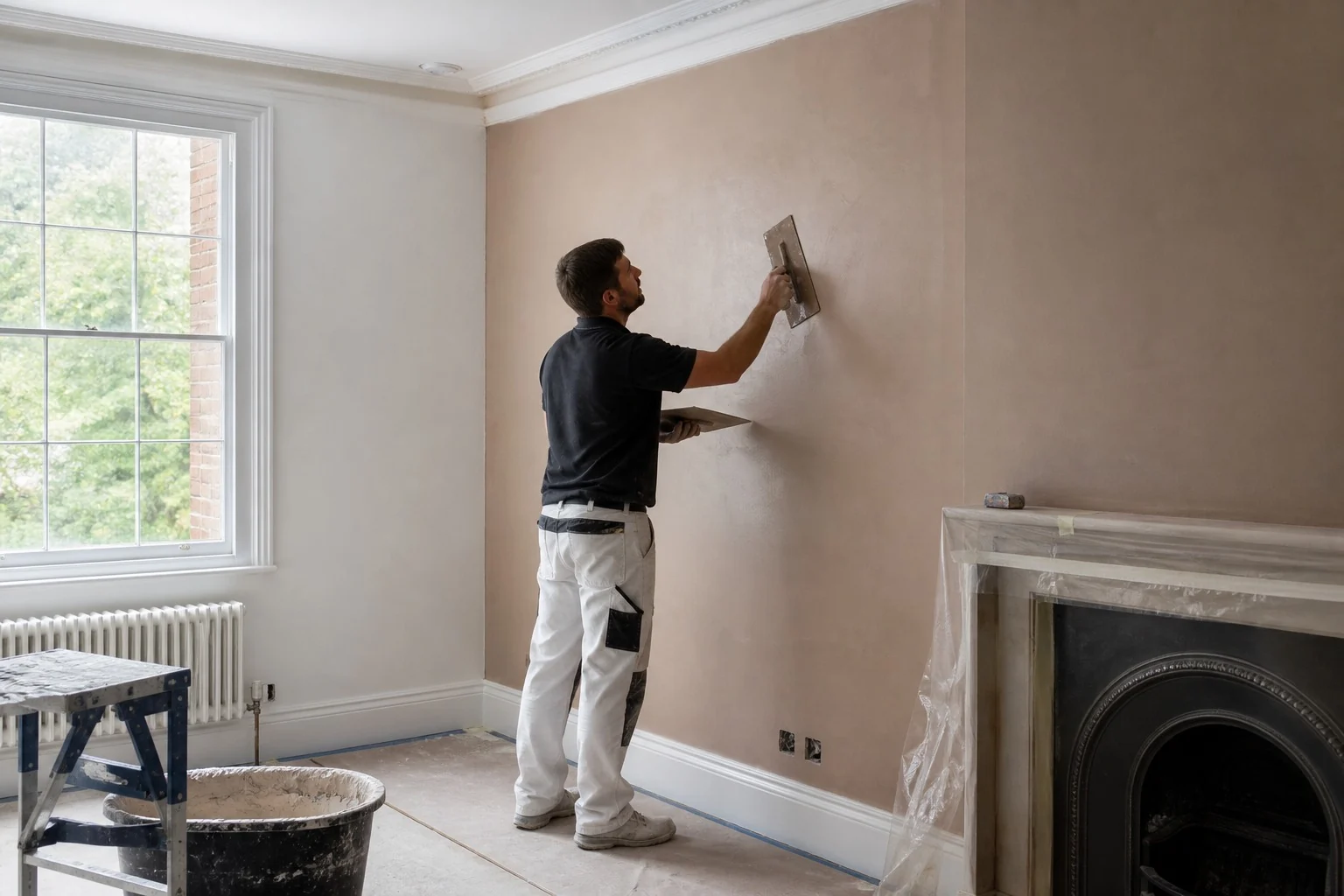 Plaster preparation and skim work on a residential interior