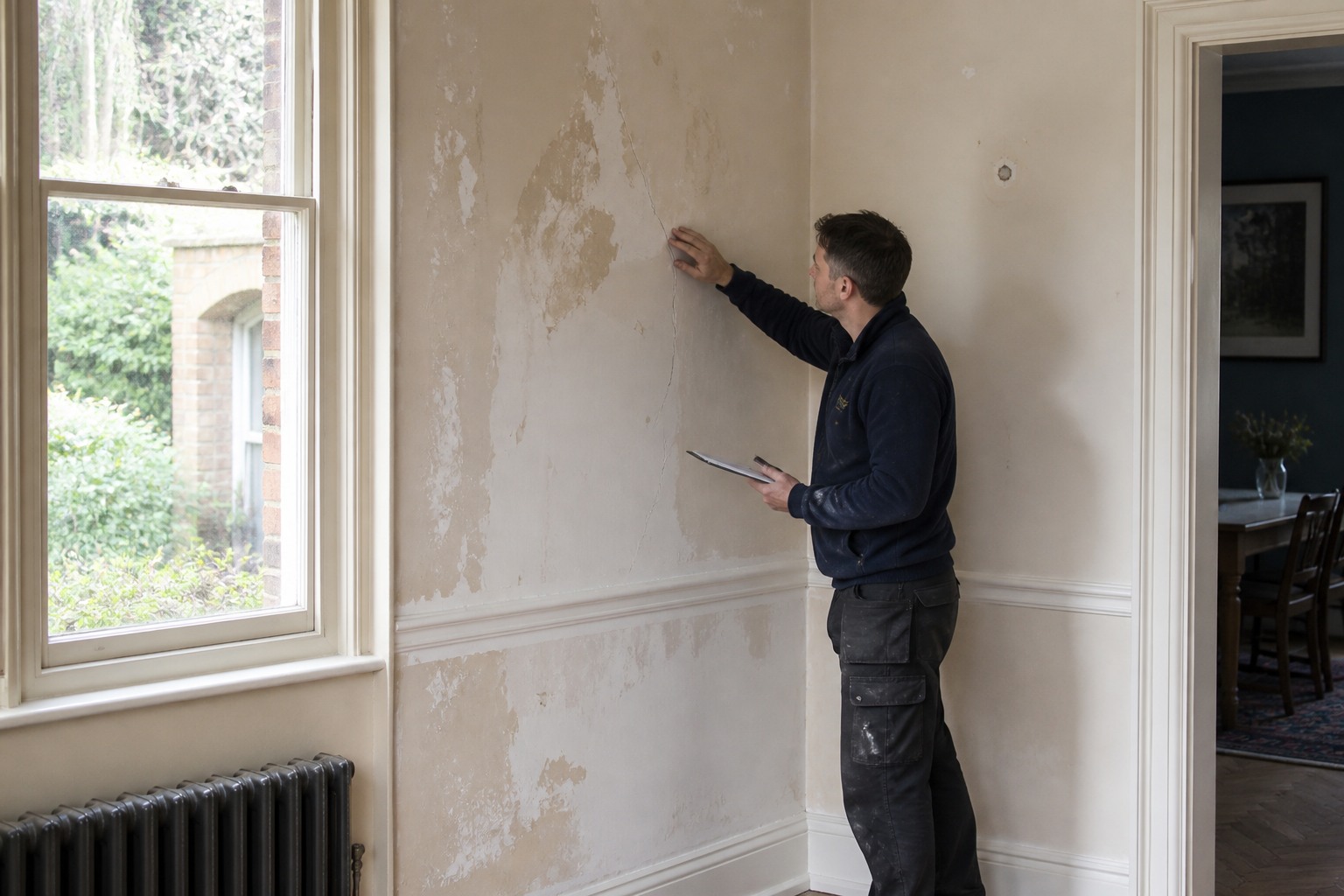 Existing plaster condition reviewed before decorative work