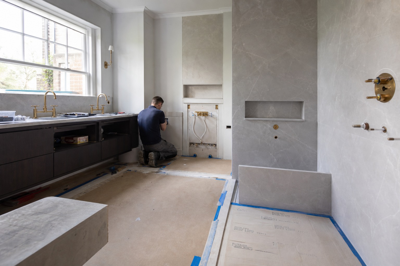 Residential plumbing work within a high-quality bathroom refurbishment