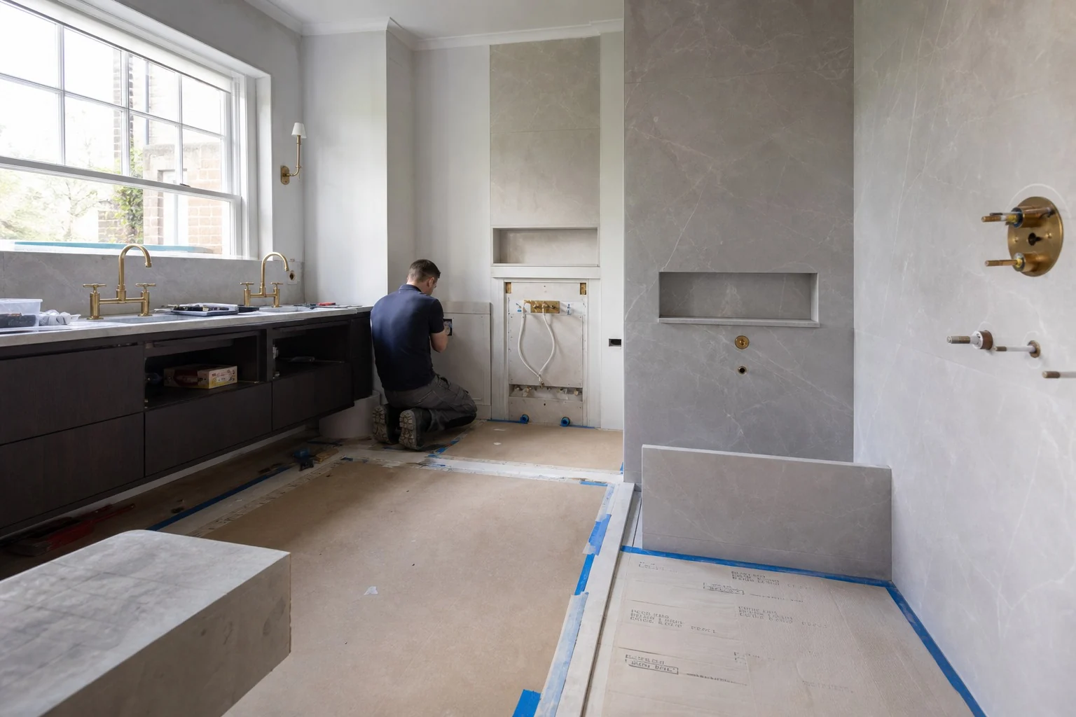 Residential plumbing work within a high-quality bathroom refurbishment