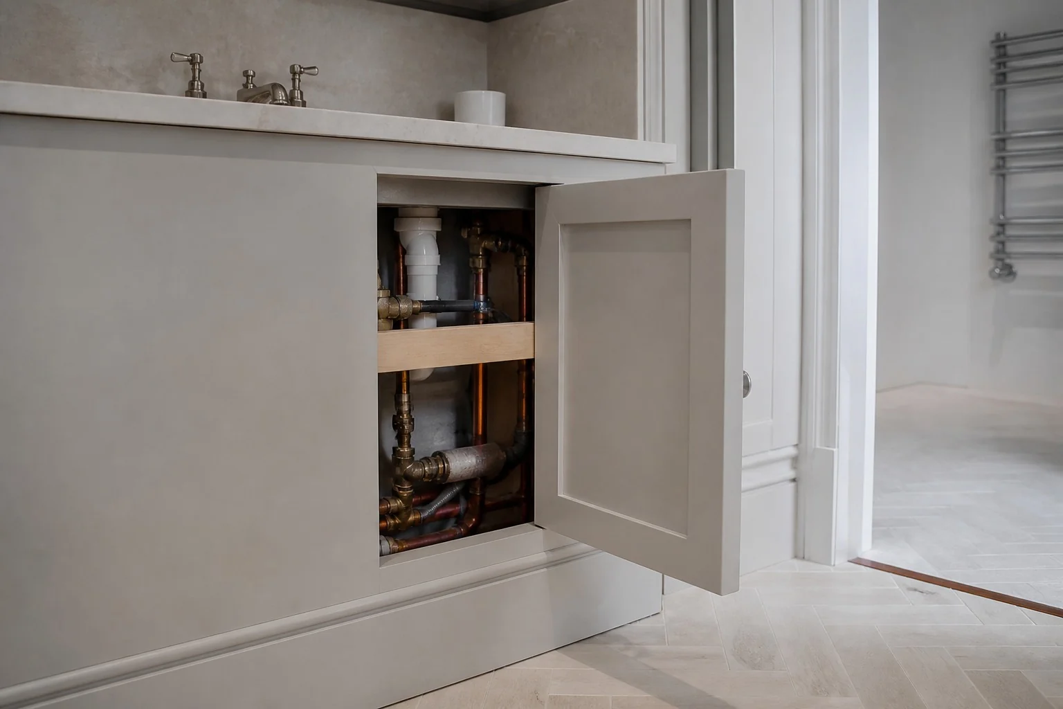 Neat service access for concealed residential plumbing
