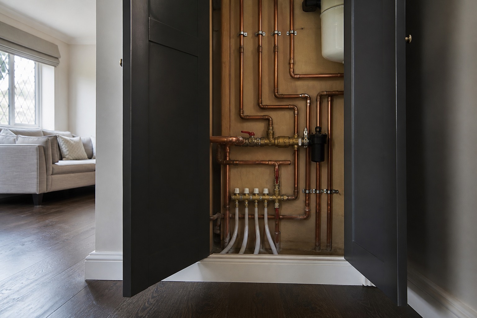 Accessible plumbing services and isolation points during residential refurbishment
