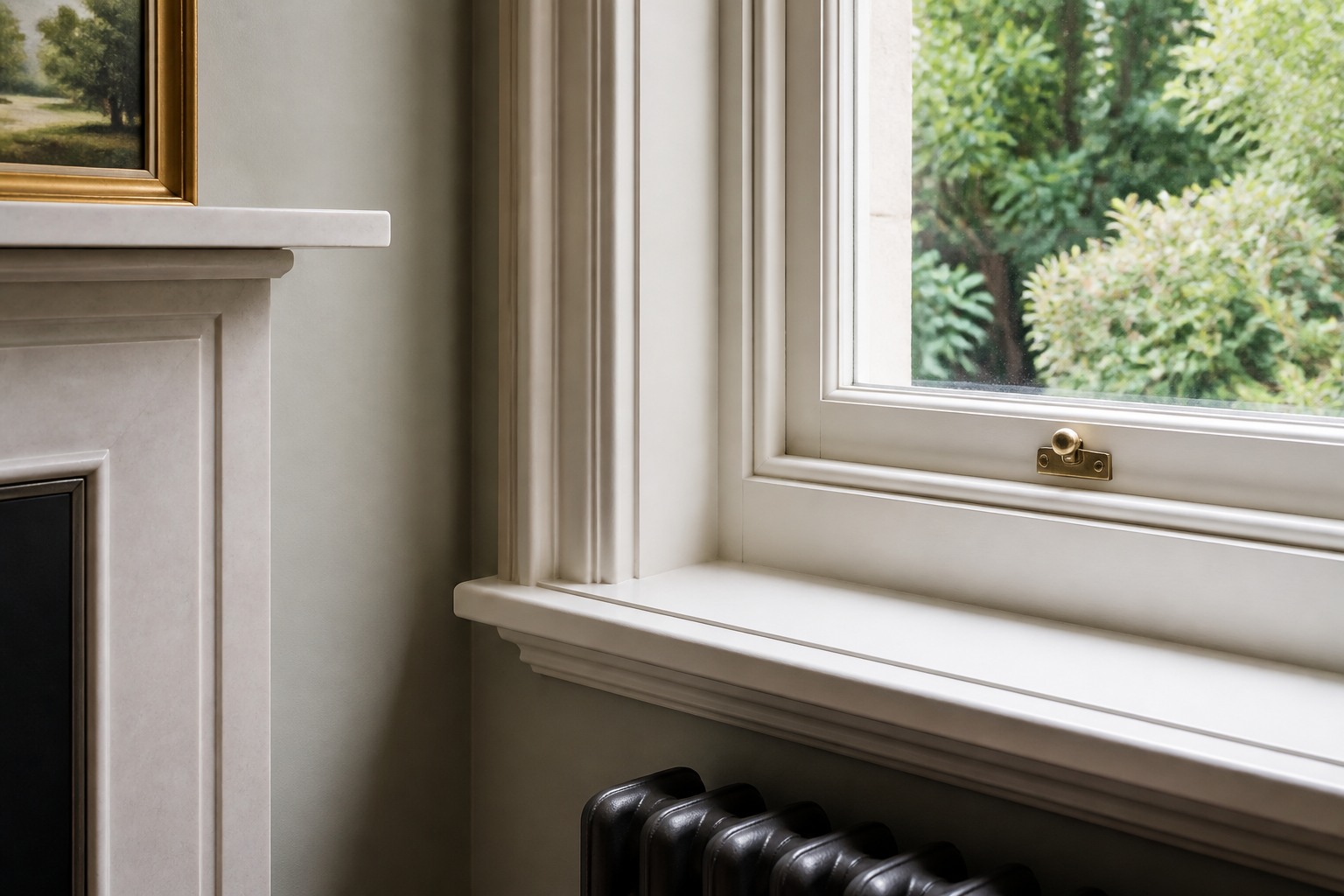 Finished window reveal, architrave and trim detail in a period home