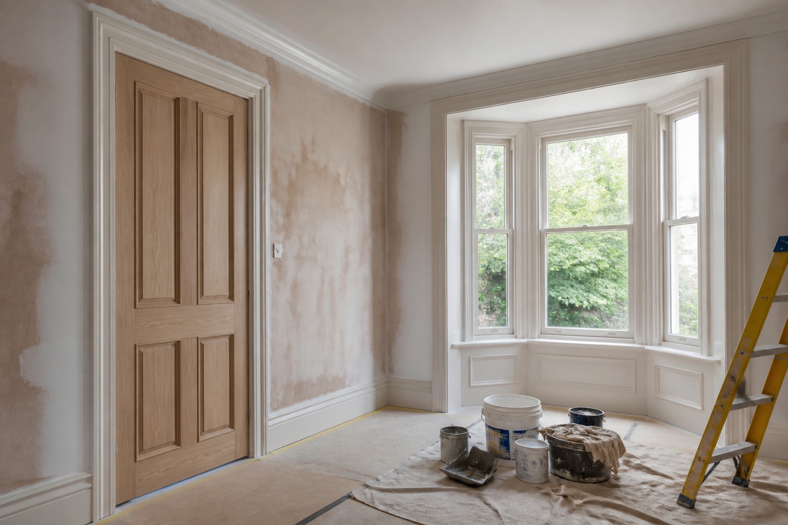 Carpentry installed before final plastering and decoration