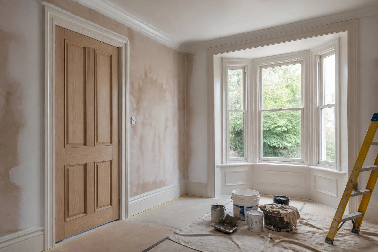Carpentry installed before final plastering and decoration