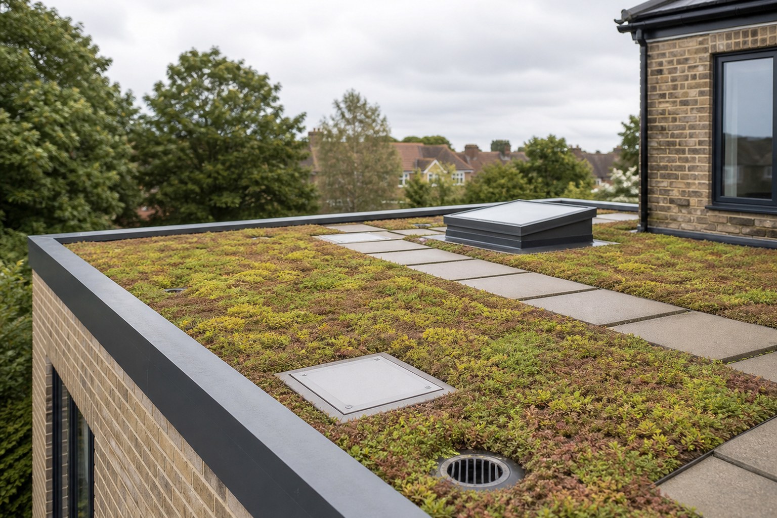 Illustrative green roof maintenance walkway and inspection access