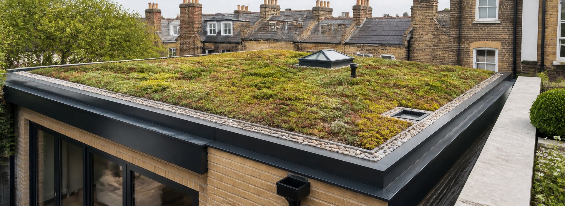 Illustrative sedum green roof on a London residential extension