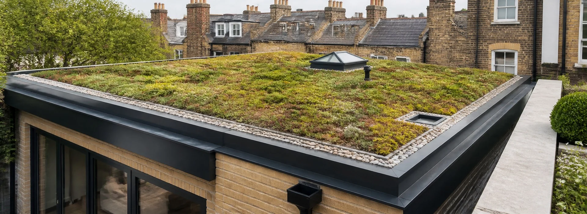 Illustrative sedum green roof on a London residential extension