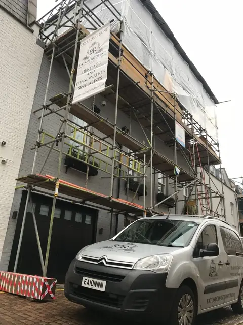 Scaffolded Colherne Mews property during the roof and refurbishment works
