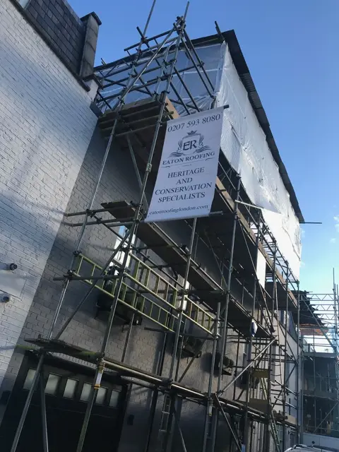 Scaffold access around the Colherne Mews roof works