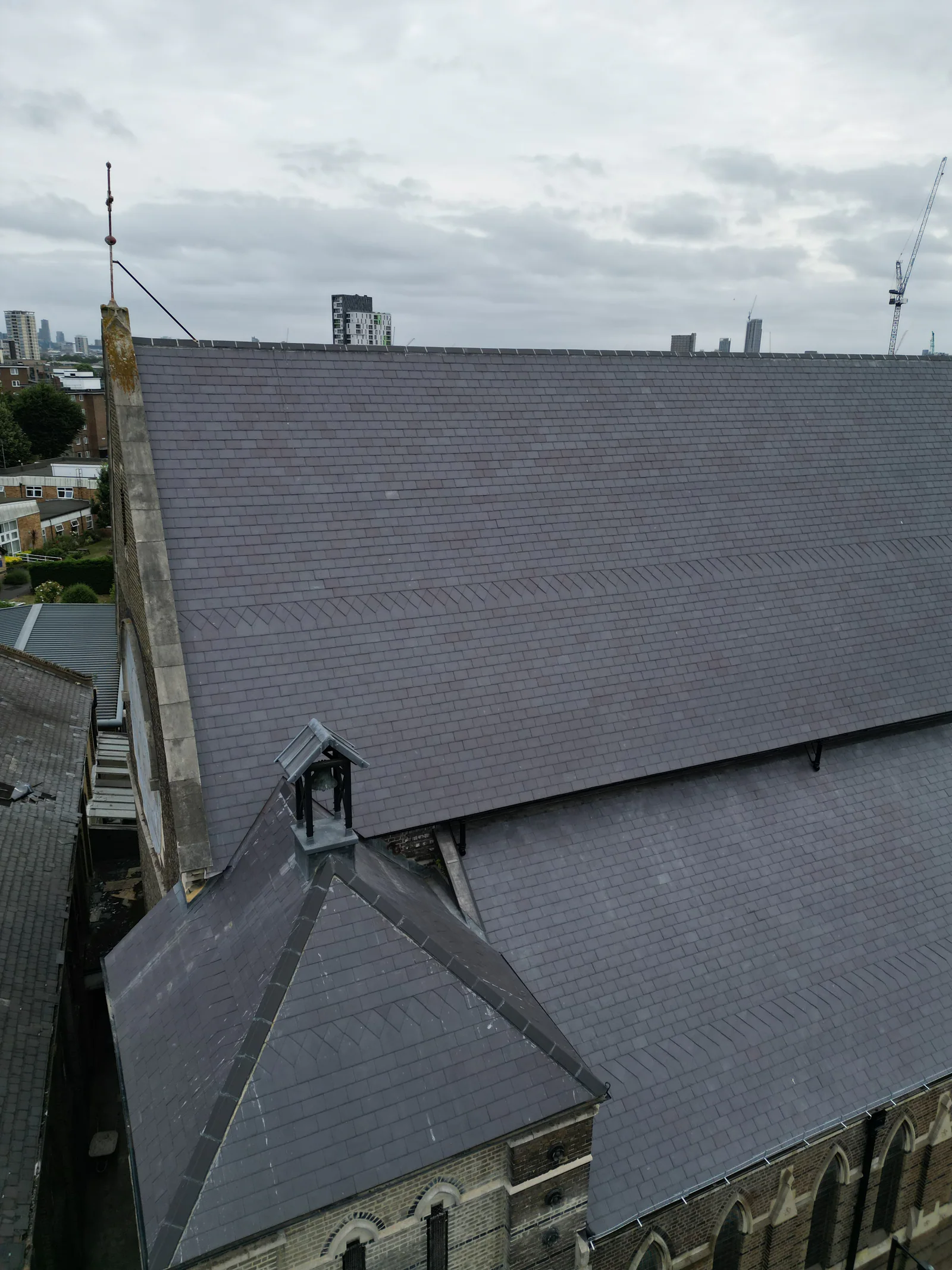 Completed slate covering across the church roof pitch