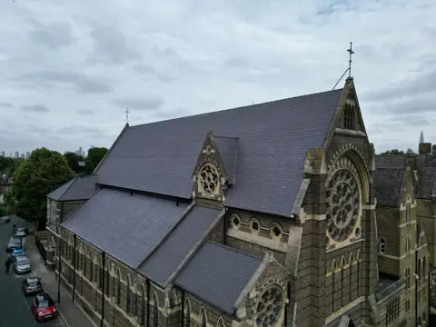 Completed slate roof on Our Lady of Sorrows Church